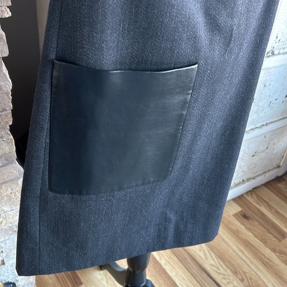 J Crew black label faux leather pocket wool blend shift dress charcoal gray zip - Picture 2 of 16